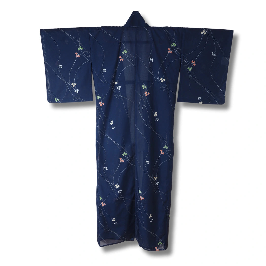 Vintage Sommer Komon Kimono Dunkelblau mit Blüten