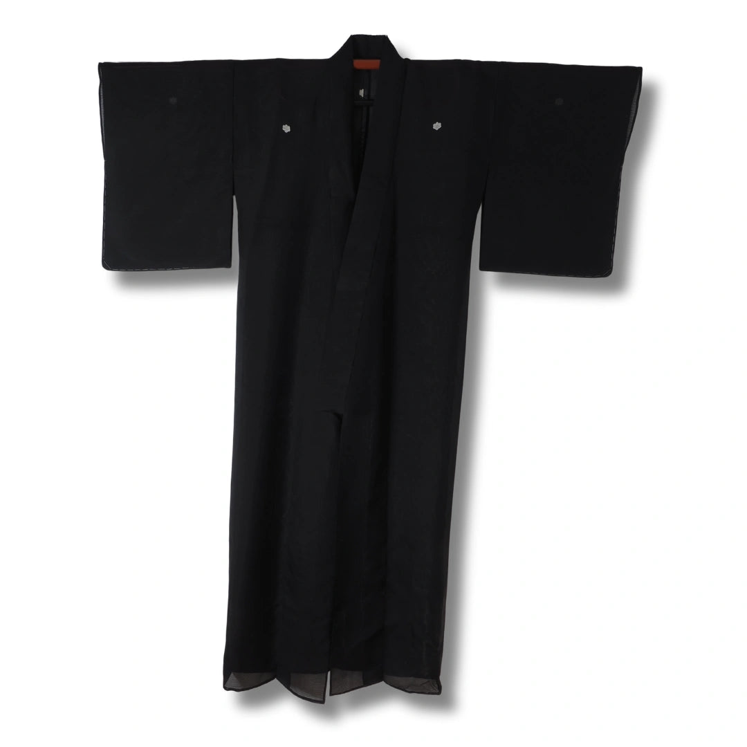 Vintage Damen Sommer-Kimono schwarz mit 5 Kamon