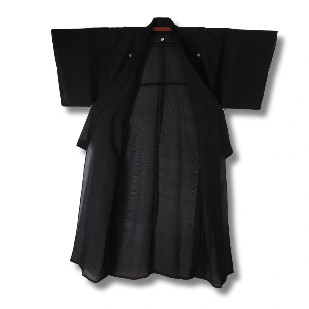 Vintage Sommer Mofuku Damen Kimono Schwarz | 5 Kamon