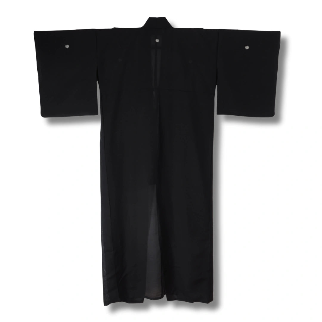 Vintage Sommer Mofuku Damen Kimono Schwarz | 5 Kamon
