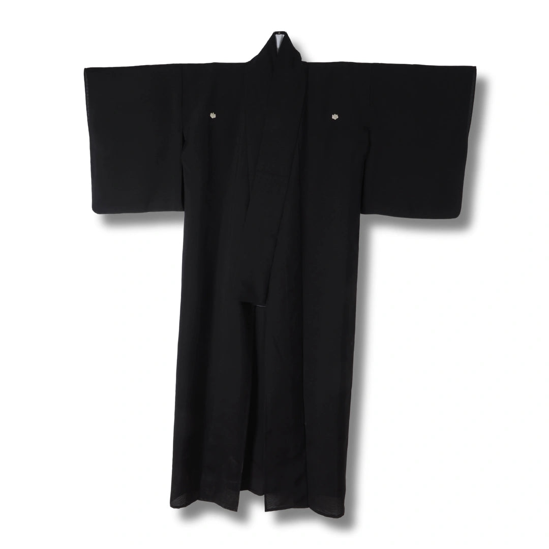 Vintage Damen Sommer-Mofuku Kimono schwarz mit 5 Kamon