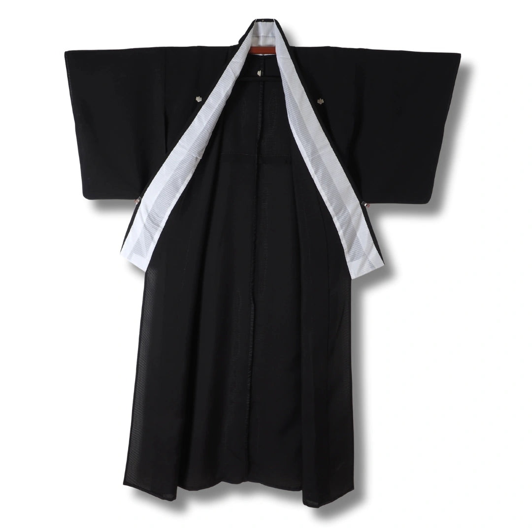 Vintage Damen Sommer-Mofuku Kimono schwarz mit 5 Kamon