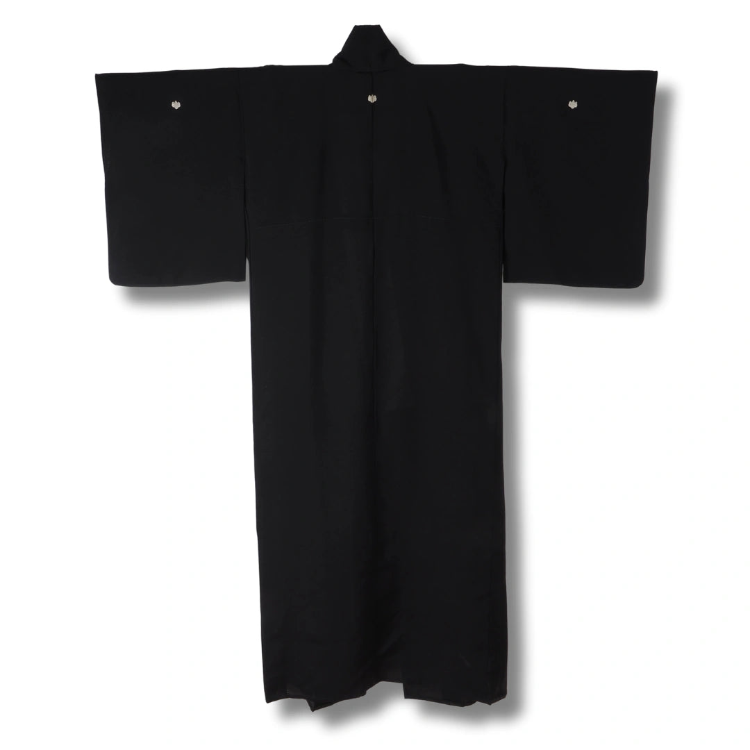 Vintage Damen Sommer-Mofuku Kimono schwarz mit 5 Kamon