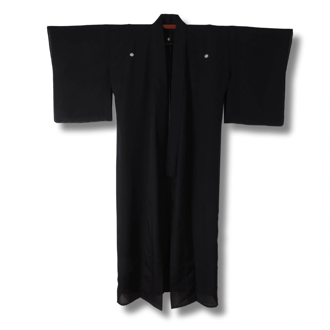 Vintage Damen Sommer Kimono Mofuku schwarz mit 5 Kamon