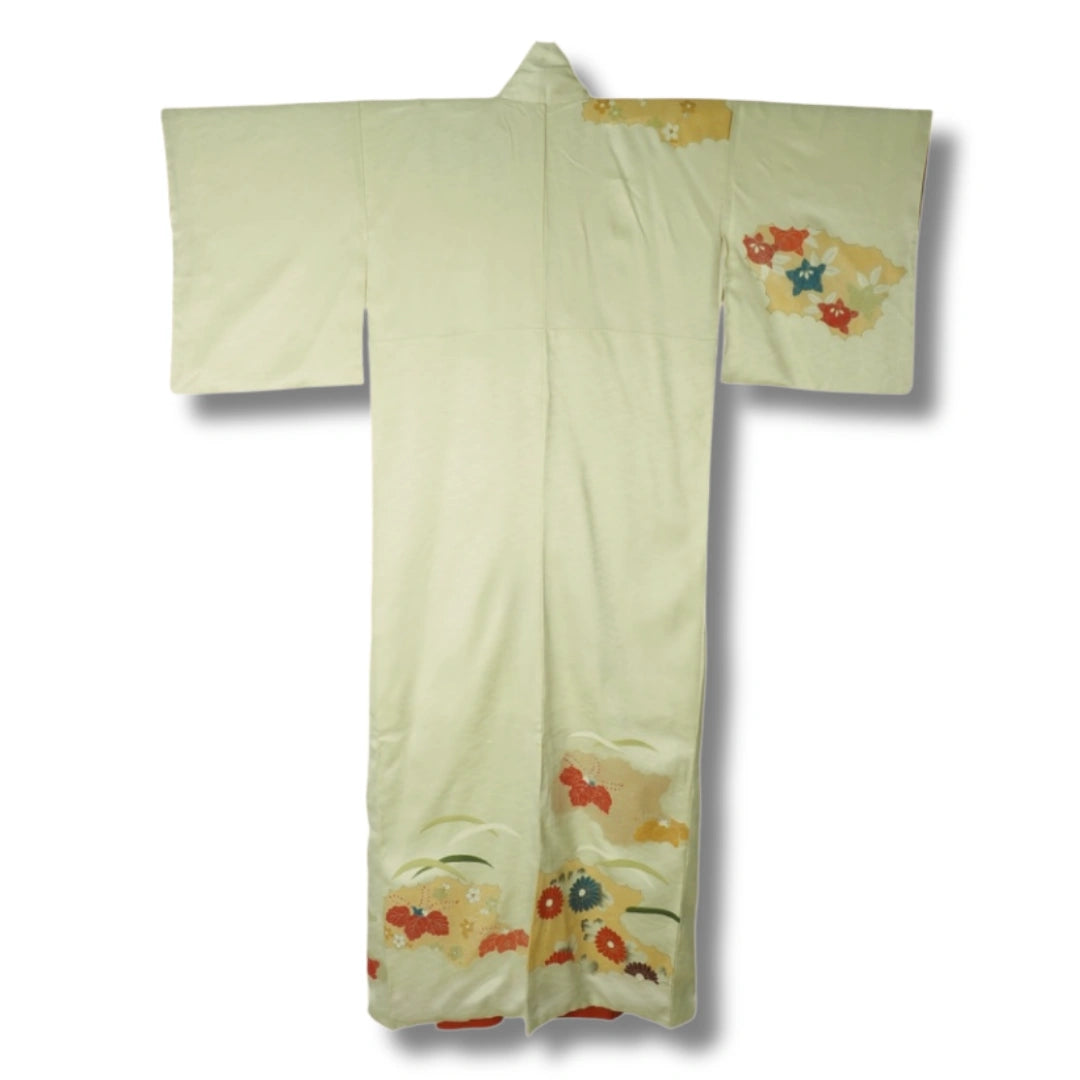 Vintage Damen Tsukesage Kimono creme Blumen