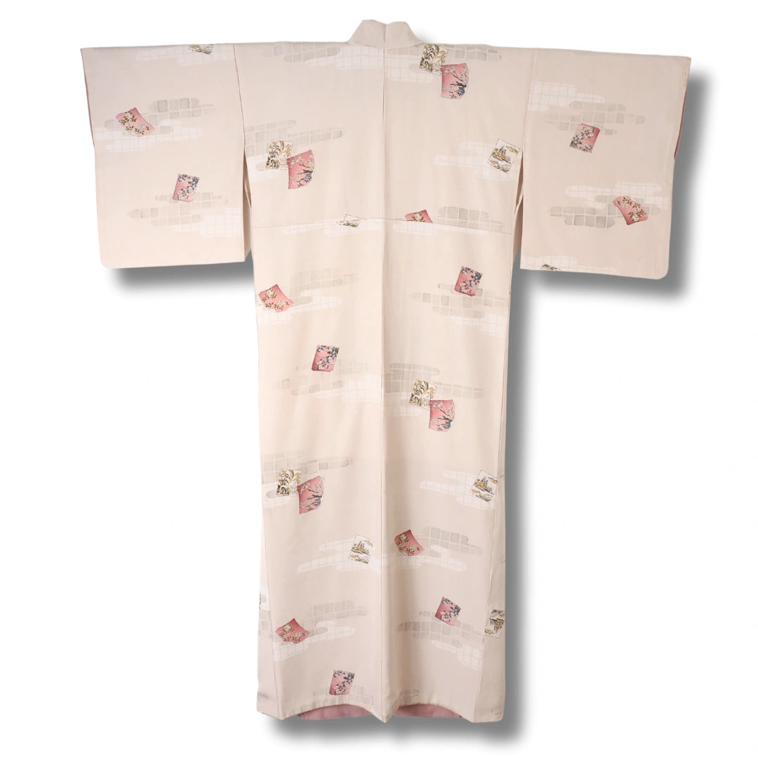 Vintage Damen Komon Kimono altrosa mit Blumen
