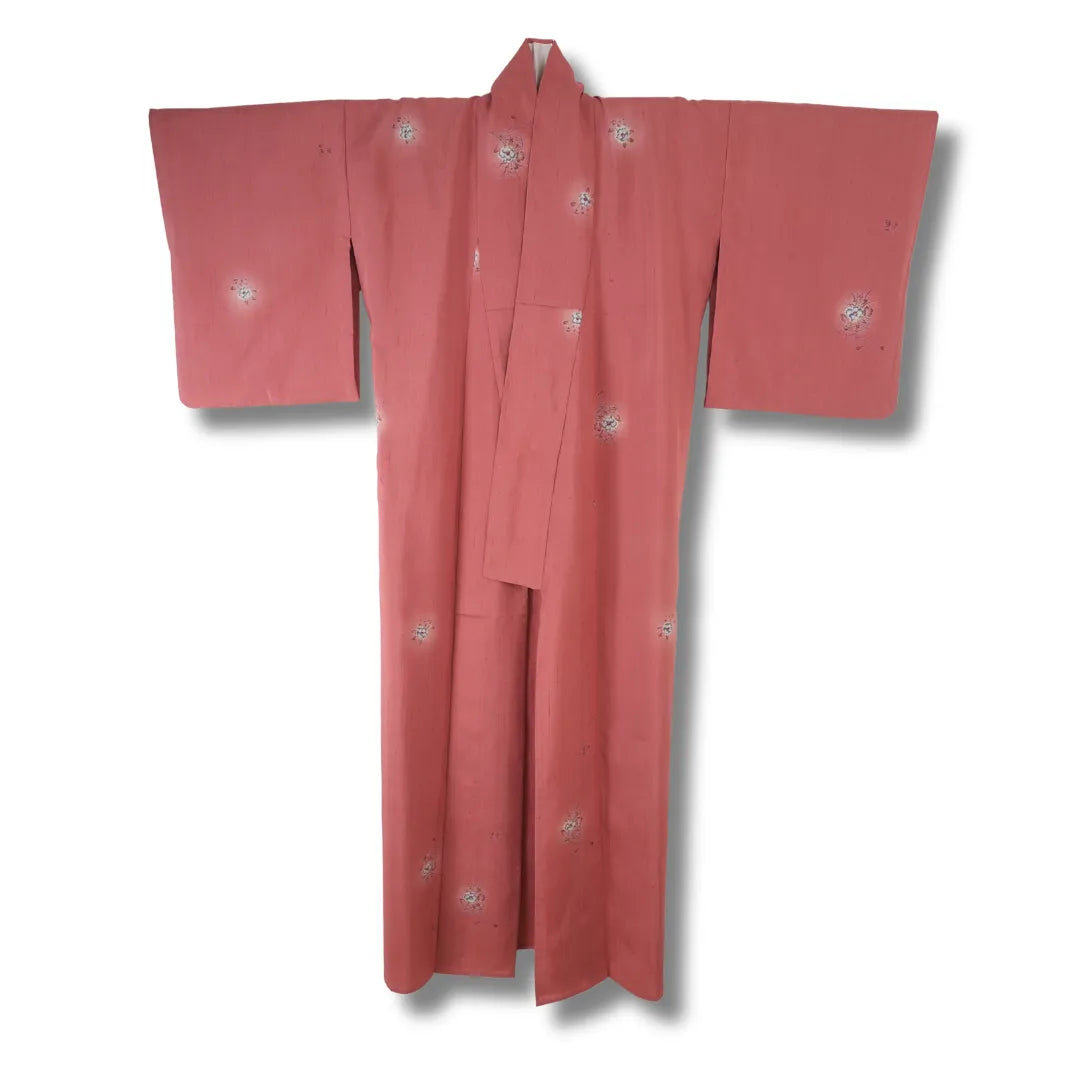 Vintage Damen Komon-Kimono altrosa mit Blumenmuster