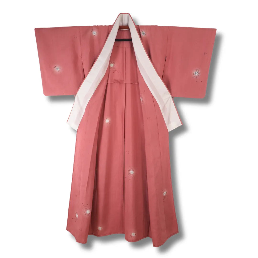 Vintage Damen Komon-Kimono altrosa mit Blumenmuster