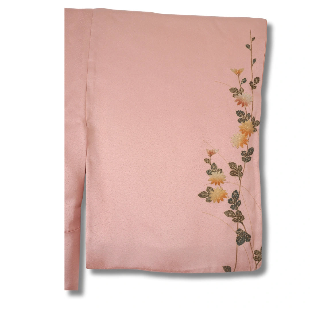 Vintage Houmongi Damen Kimono in Altrosa mit Blumenranke