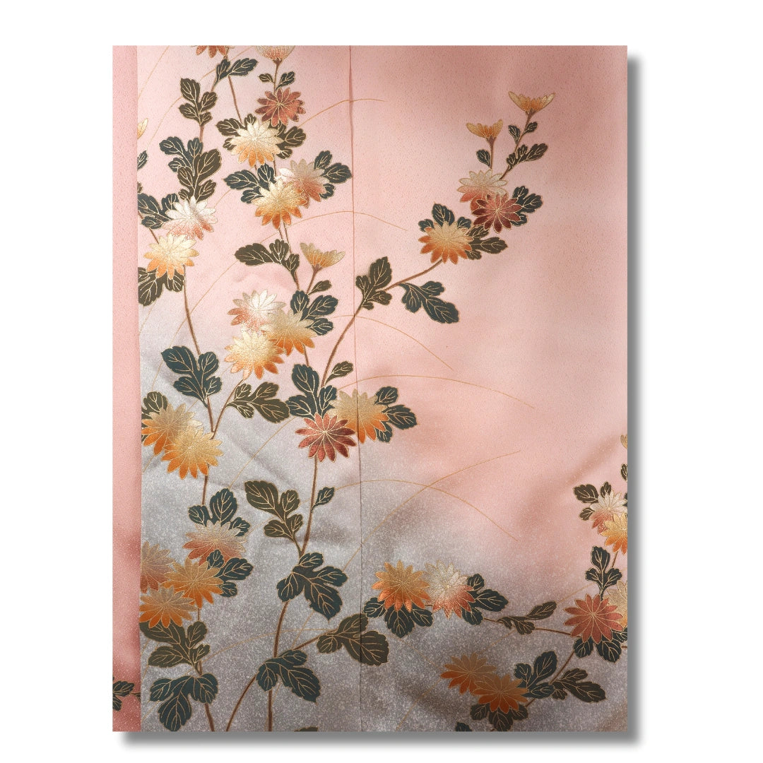 Vintage Houmongi Damen Kimono in Altrosa mit Blumenranke
