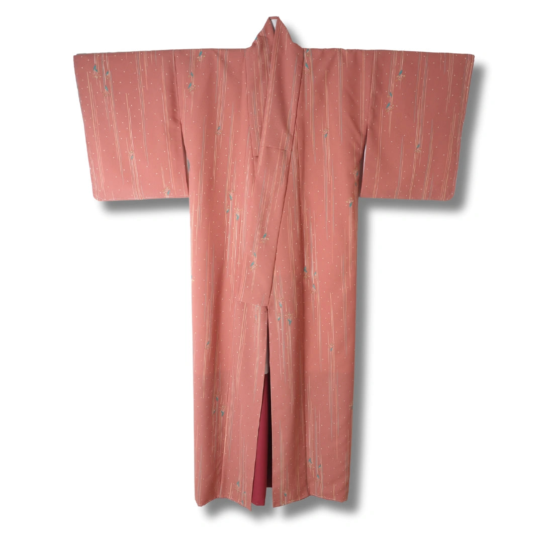 Vintage Damen Komon Kimono Altrosa mit Blumen