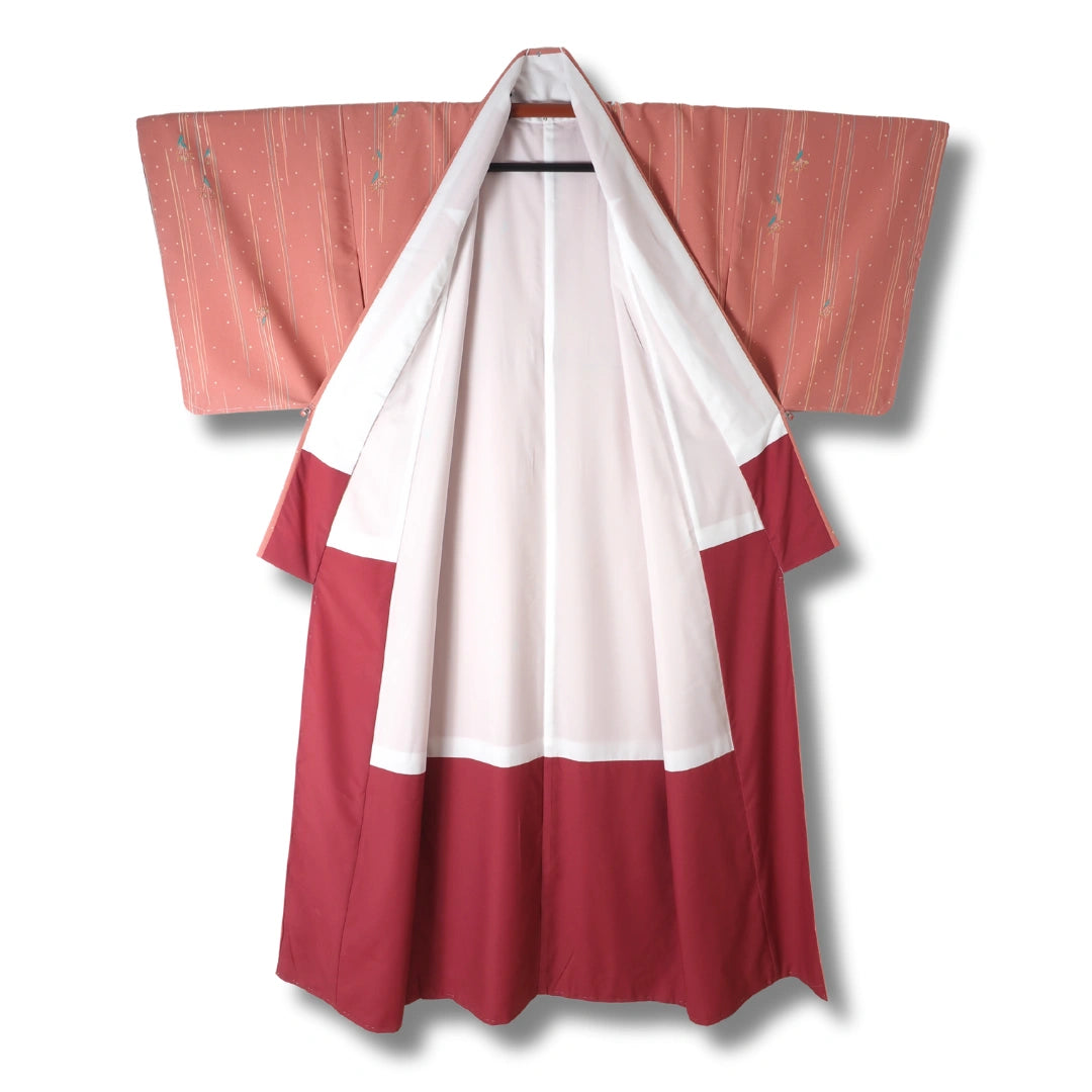 Vintage Damen Komon Kimono Altrosa mit Blumen