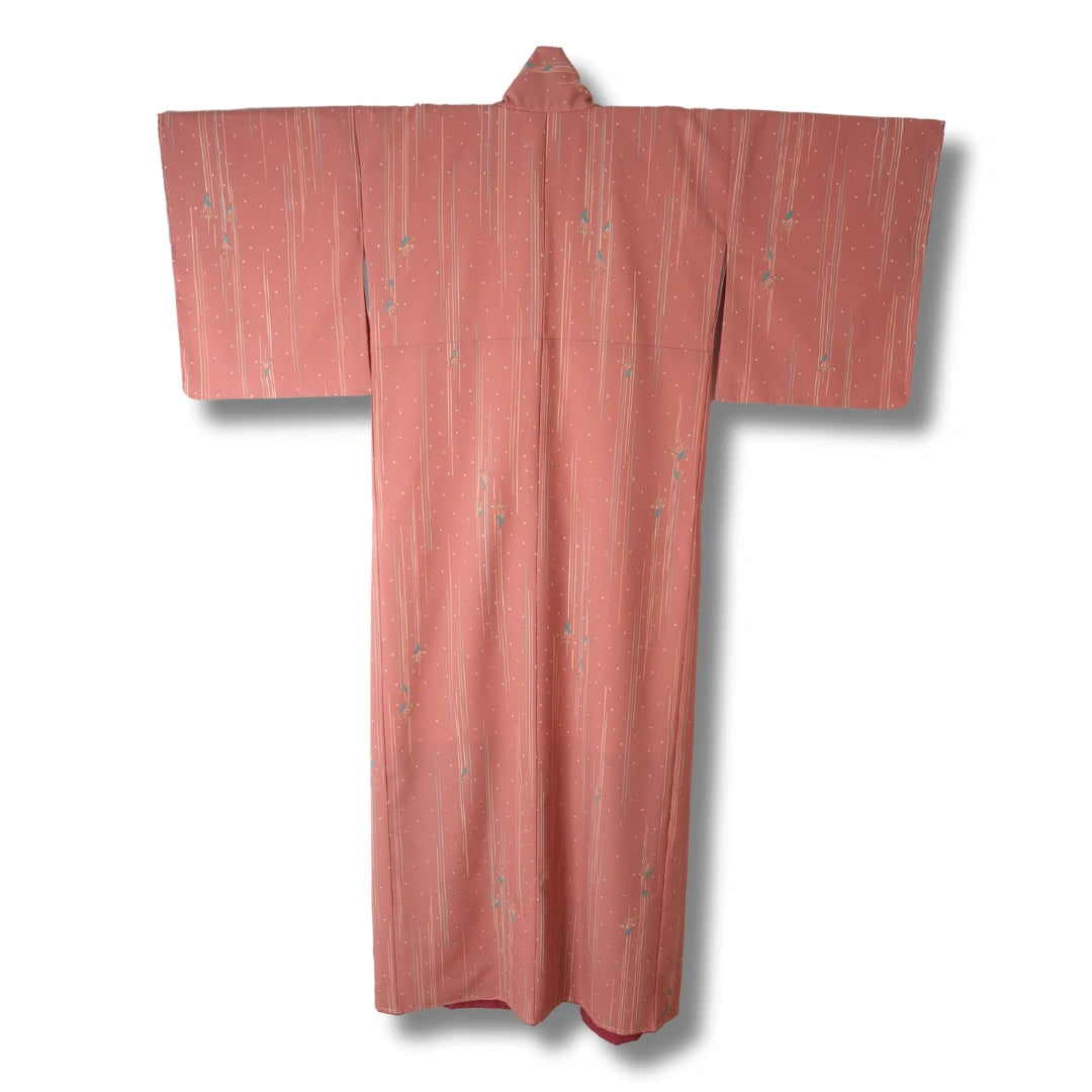 Vintage Damen Komon Kimono Altrosa mit Blumen