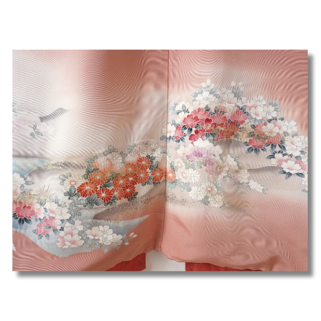 Vintage Homongi Kimono altrosa mit Blumen