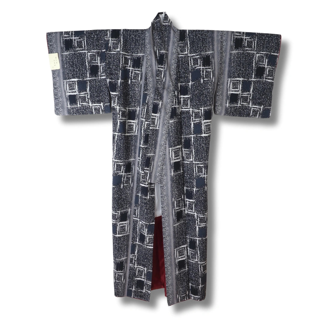 Vintage Damen Komon Kimono blau grau mit Muster