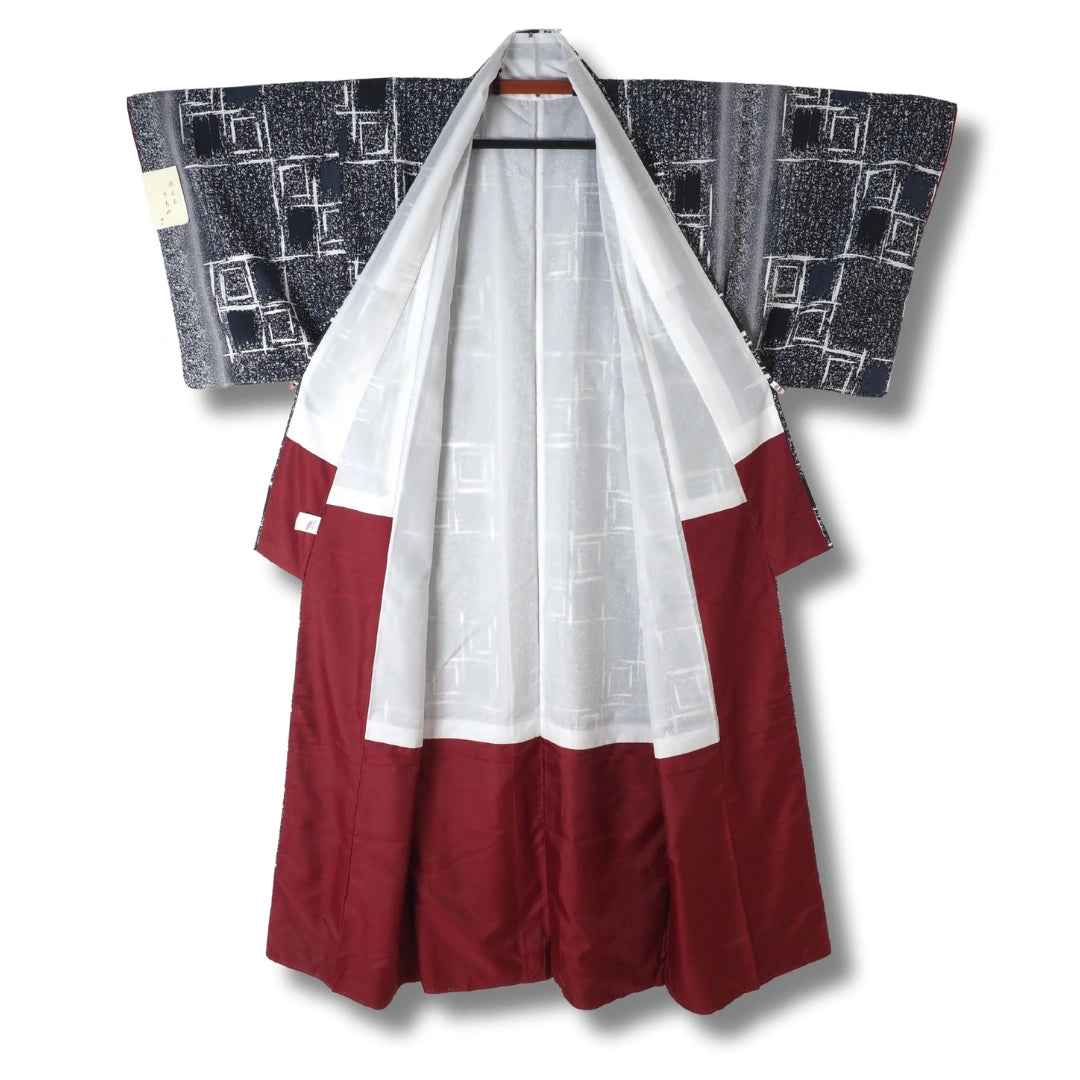 Vintage Damen Komon Kimono blau grau mit Muster