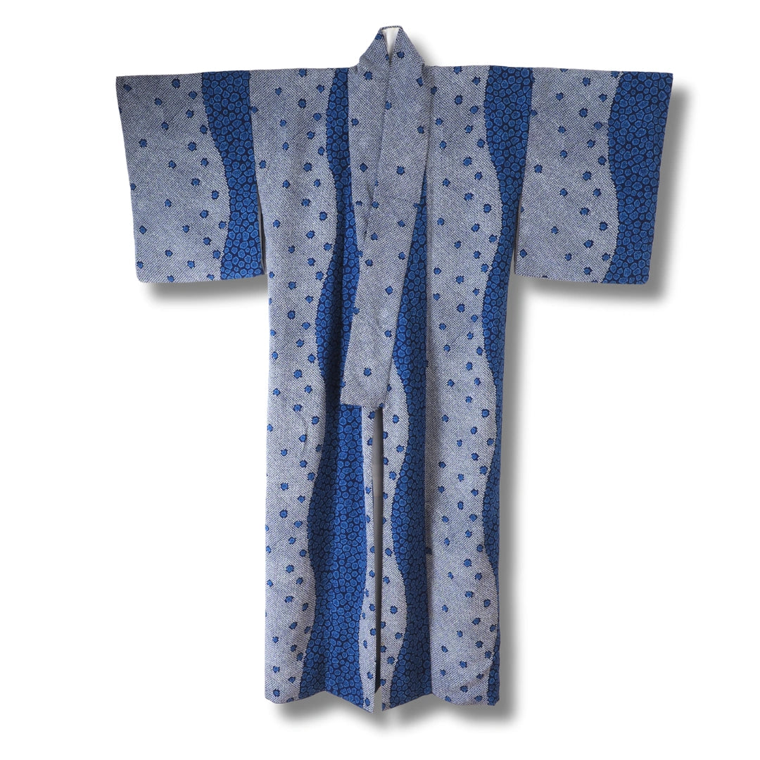 Vintage Komon Damen Kimono mit Shibori Färbung – Blau