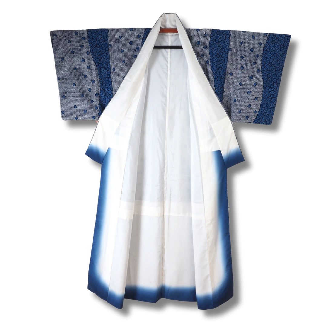 Vintage Komon Damen Kimono mit Shibori Färbung – Blau