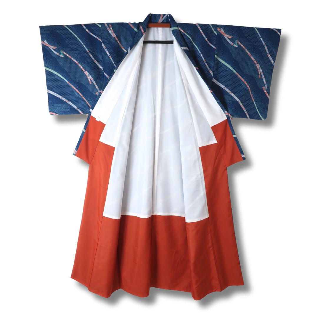 Vintage Damen Komon Kimono Dunkelblau mit Streifen