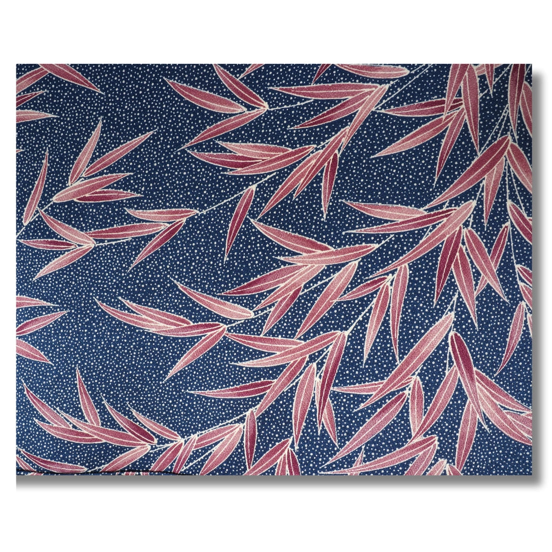 Vintage Damen Komon Kimono Dunkelblau mit Blattmuster