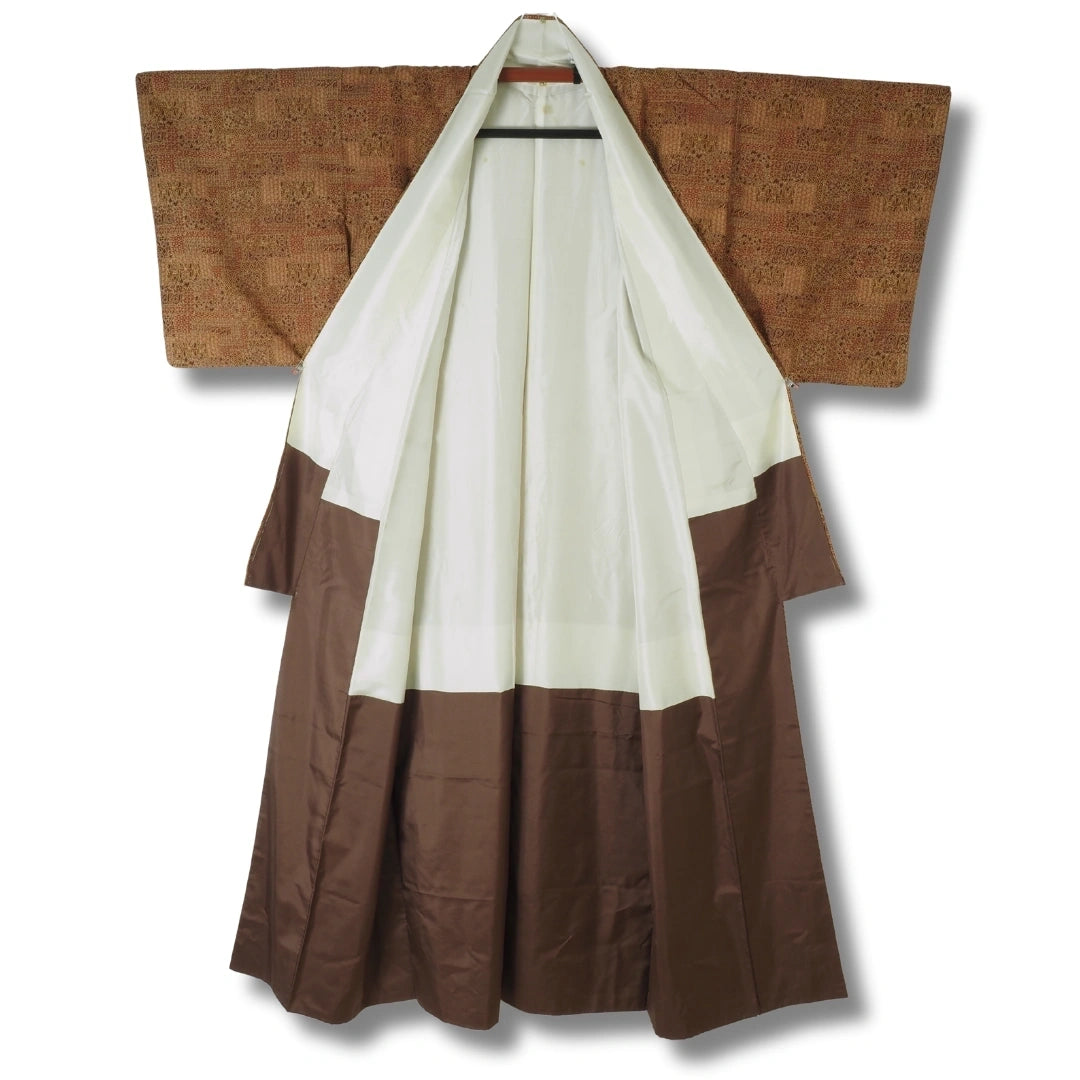 Vintage Damen Komon Kimono Braun mit Muster