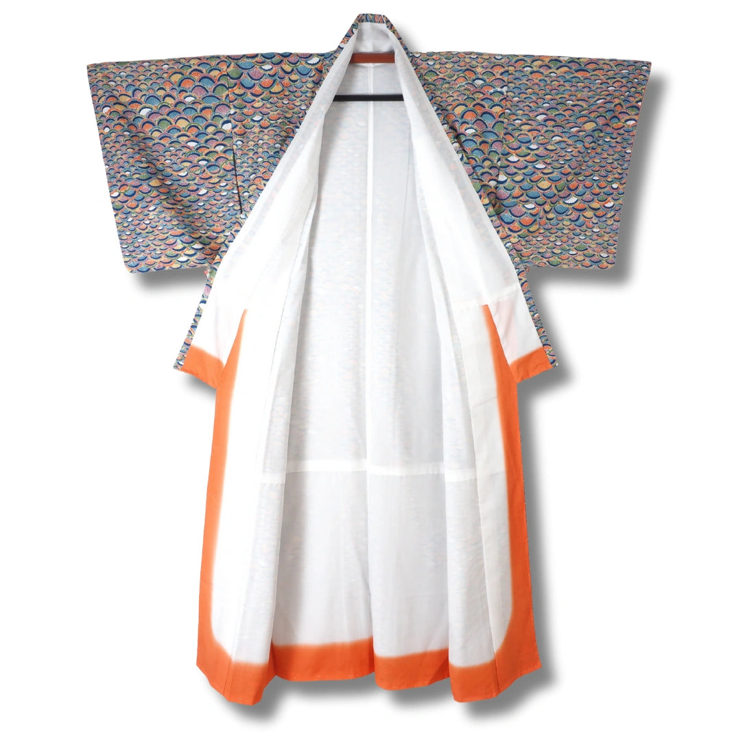 Vintage Damen Komon Kimono mit bunten Fächermuster