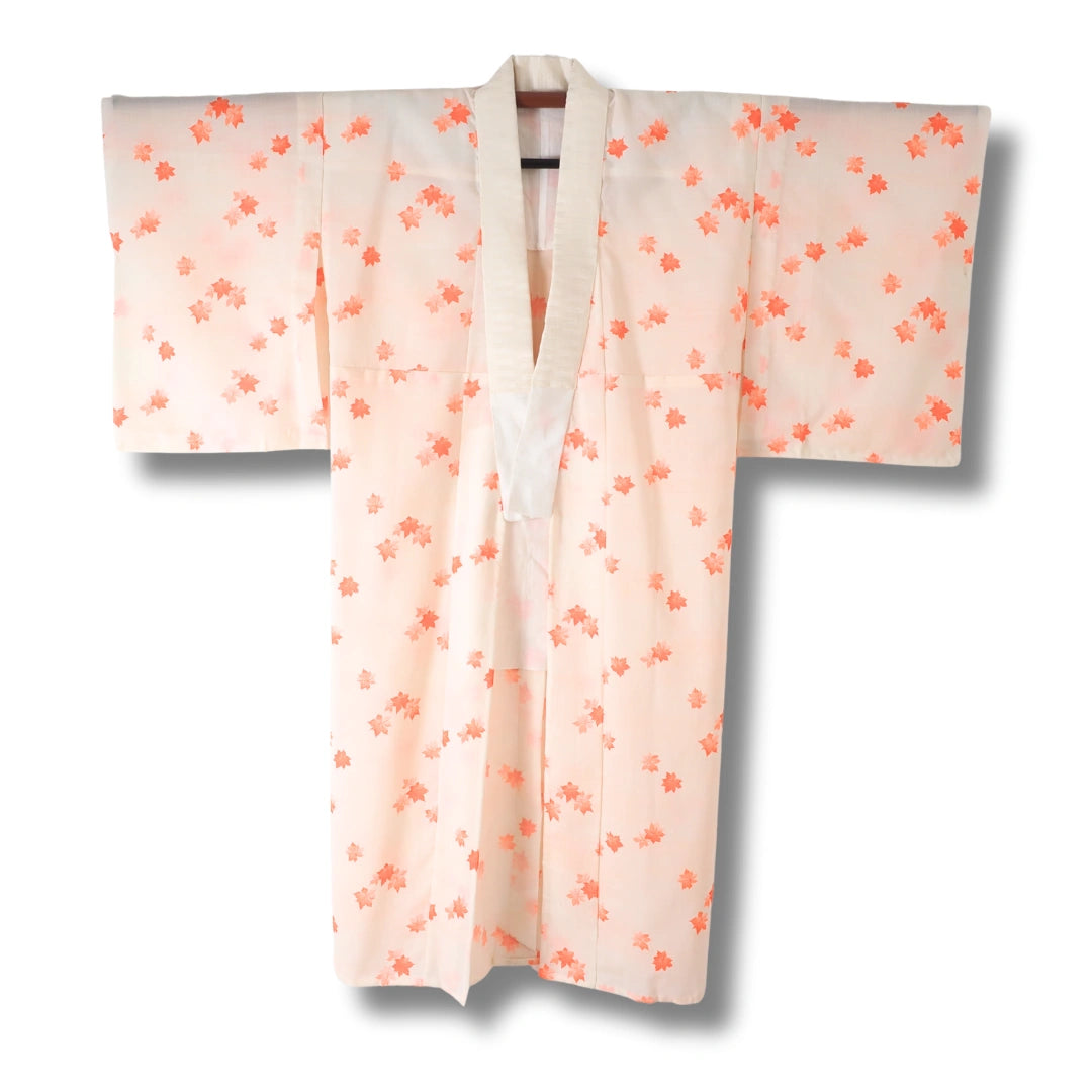Vintage Damen Naga Juban Creme mit neonpinken Ahornblättern