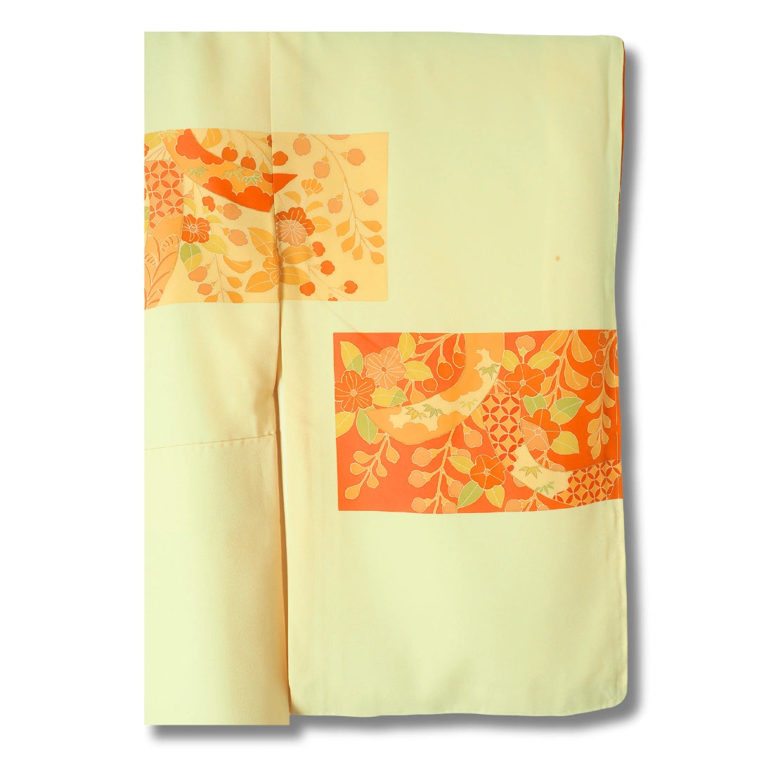 Vintage Houmongi Damen Kimono creme mit Blumen
