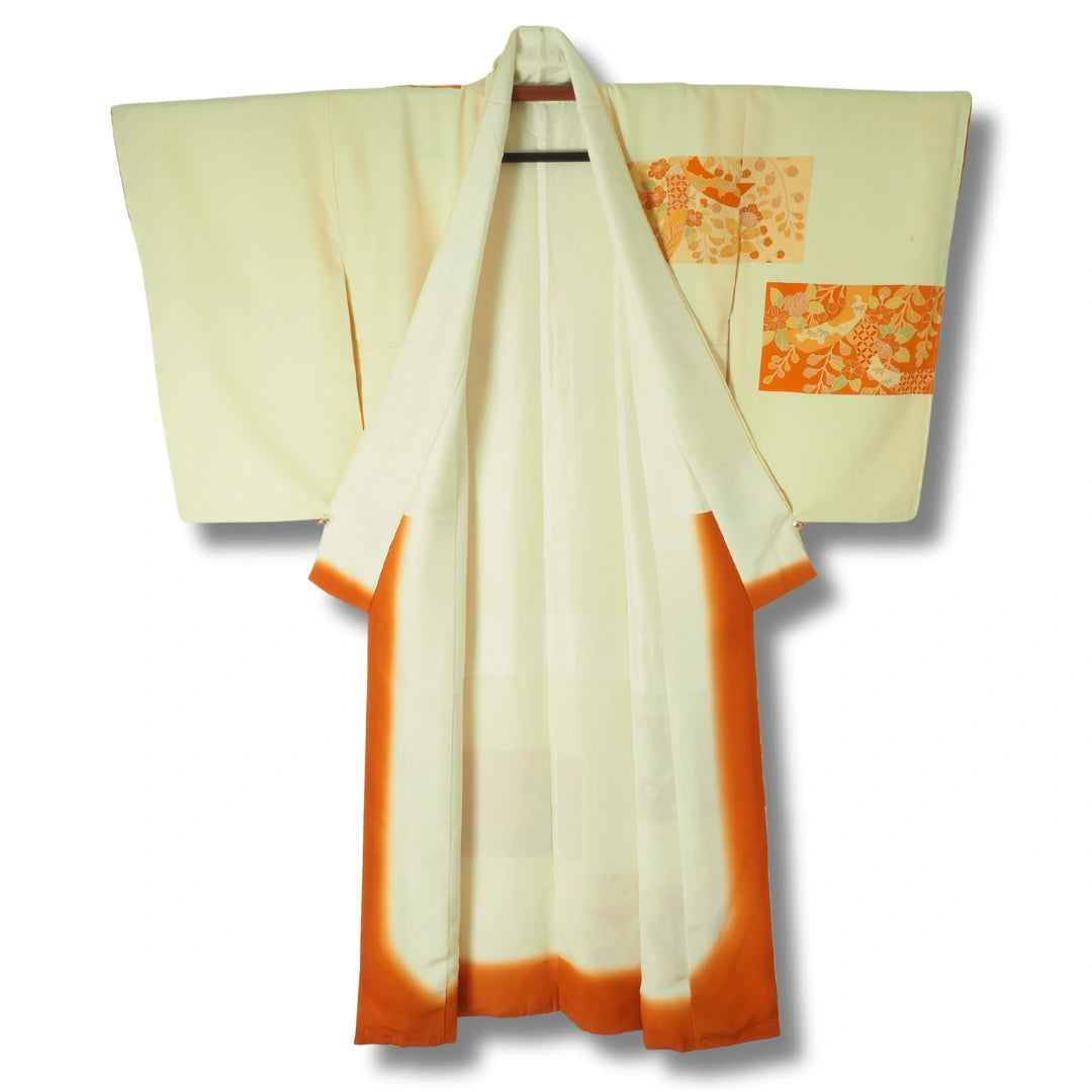 Vintage Houmongi Damen Kimono creme mit Blumen