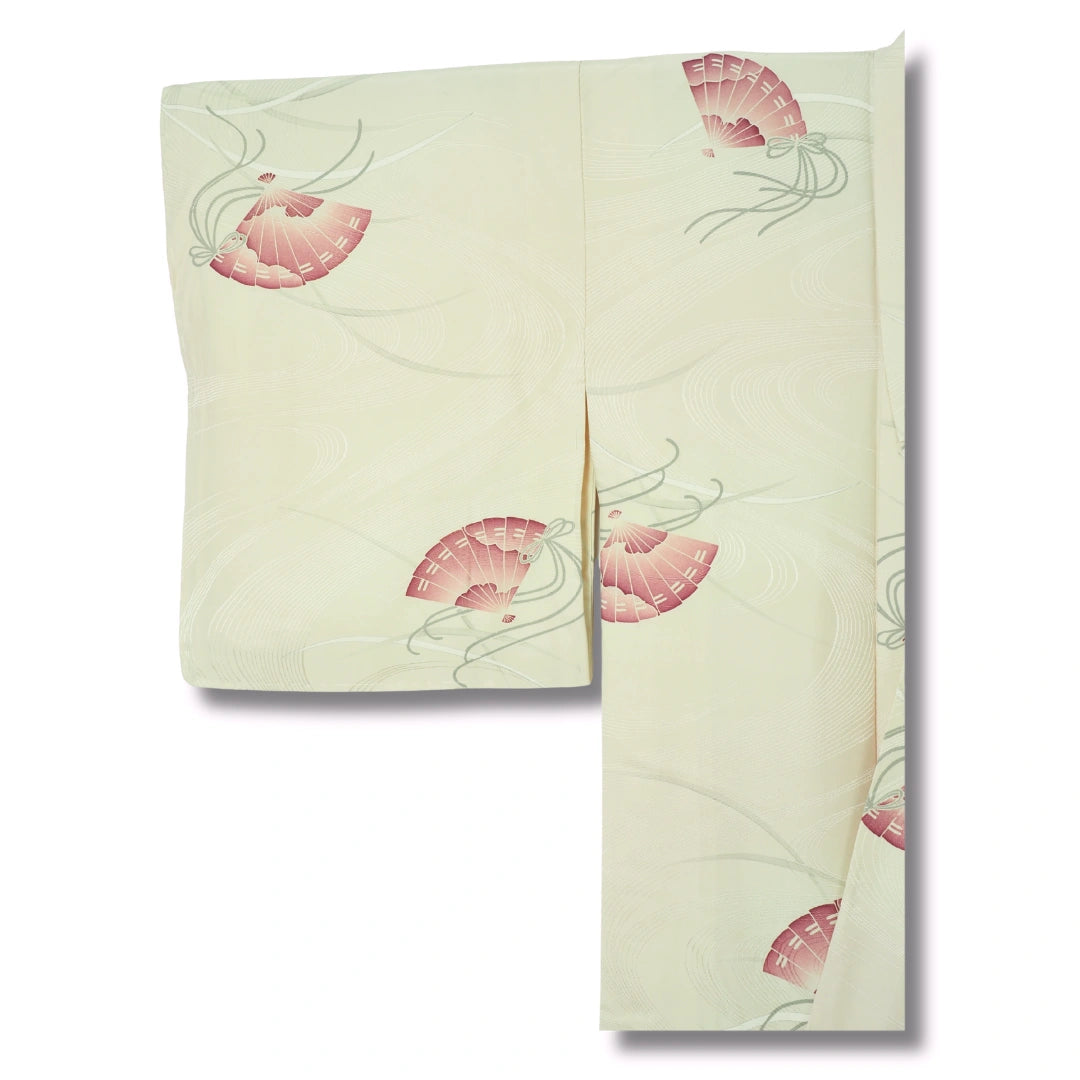 Vintage Damen Kimono creme rosa Fächer