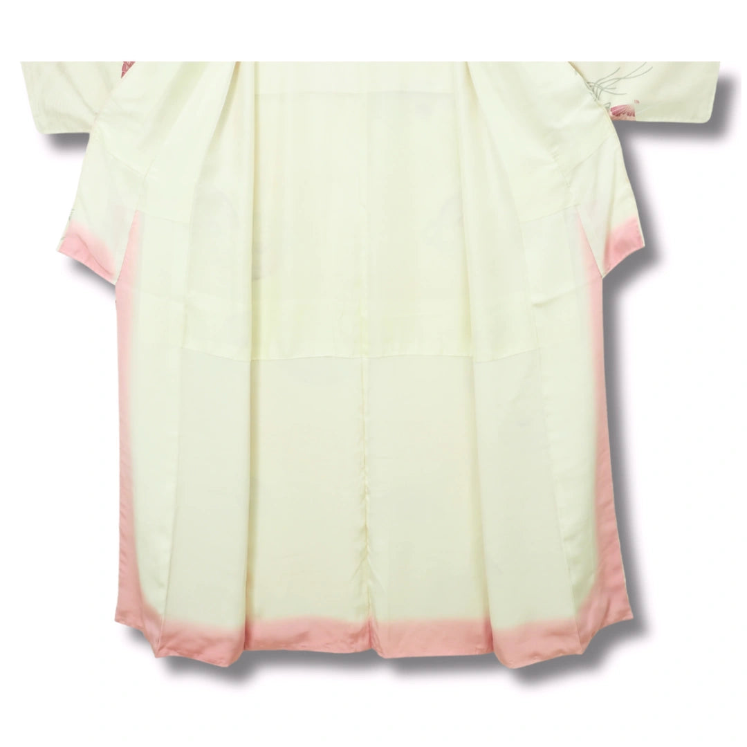 Vintage Damen Kimono creme rosa Fächer