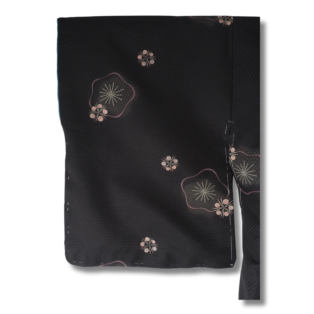 Vintage Damen Komon Kimono schwarz grau mit Blumen