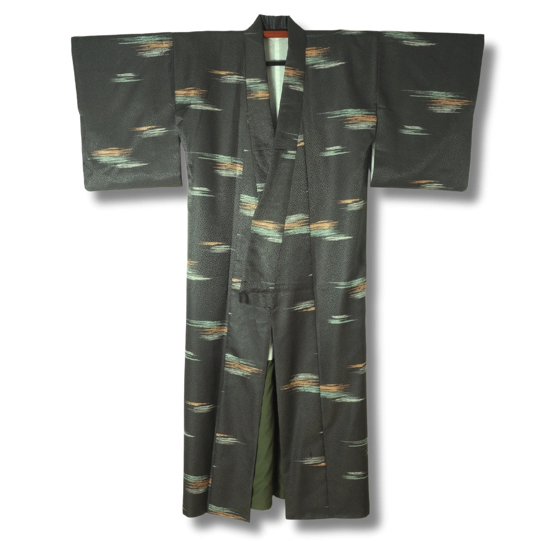 Vintage Damen Komon Kimono Dunkelgrün mit Streifen