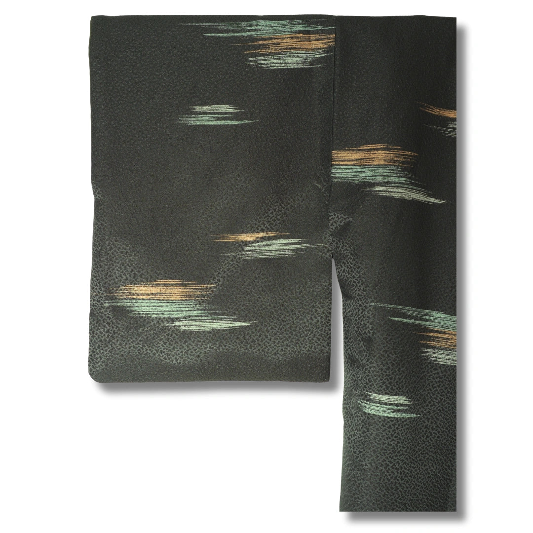 Vintage Damen Komon Kimono Dunkelgrün mit Streifen