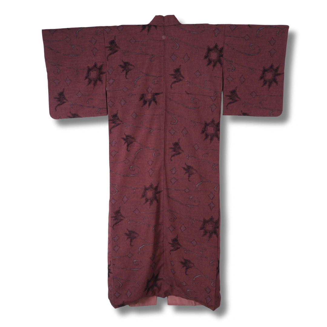 Vintage Komon Damen Kimono in Dunkelrosa mit Muster