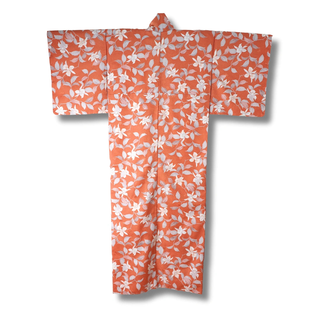 Vintage Damen Komon Kimono orange mit Blumenmuster