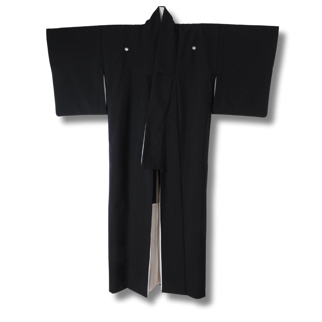 Vintage Damen Mofuku Kimono Schwarz | 5 Kamon Wappen