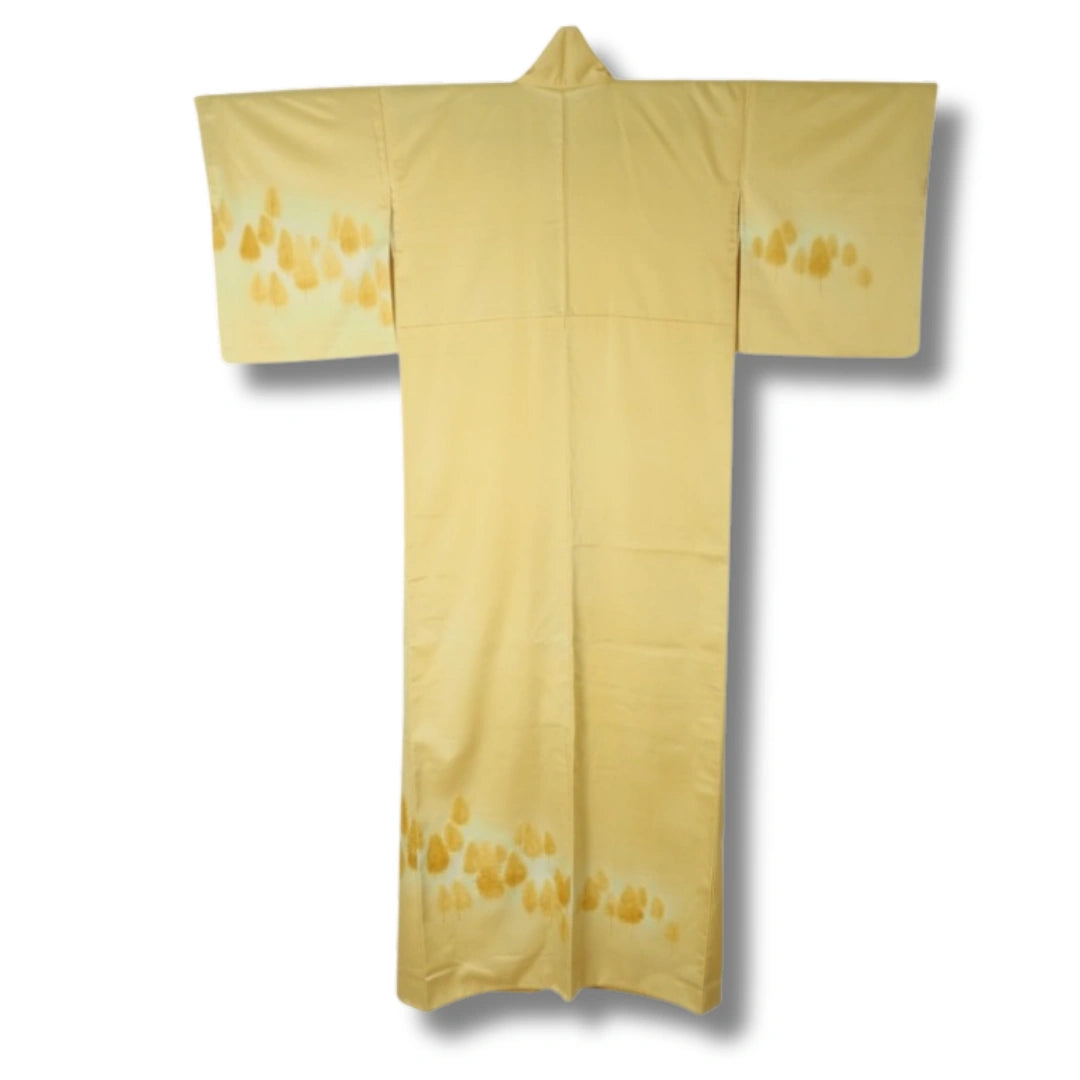 Vintage Tsukesage Kimono – gold-gelbe mit Baum-Motiven