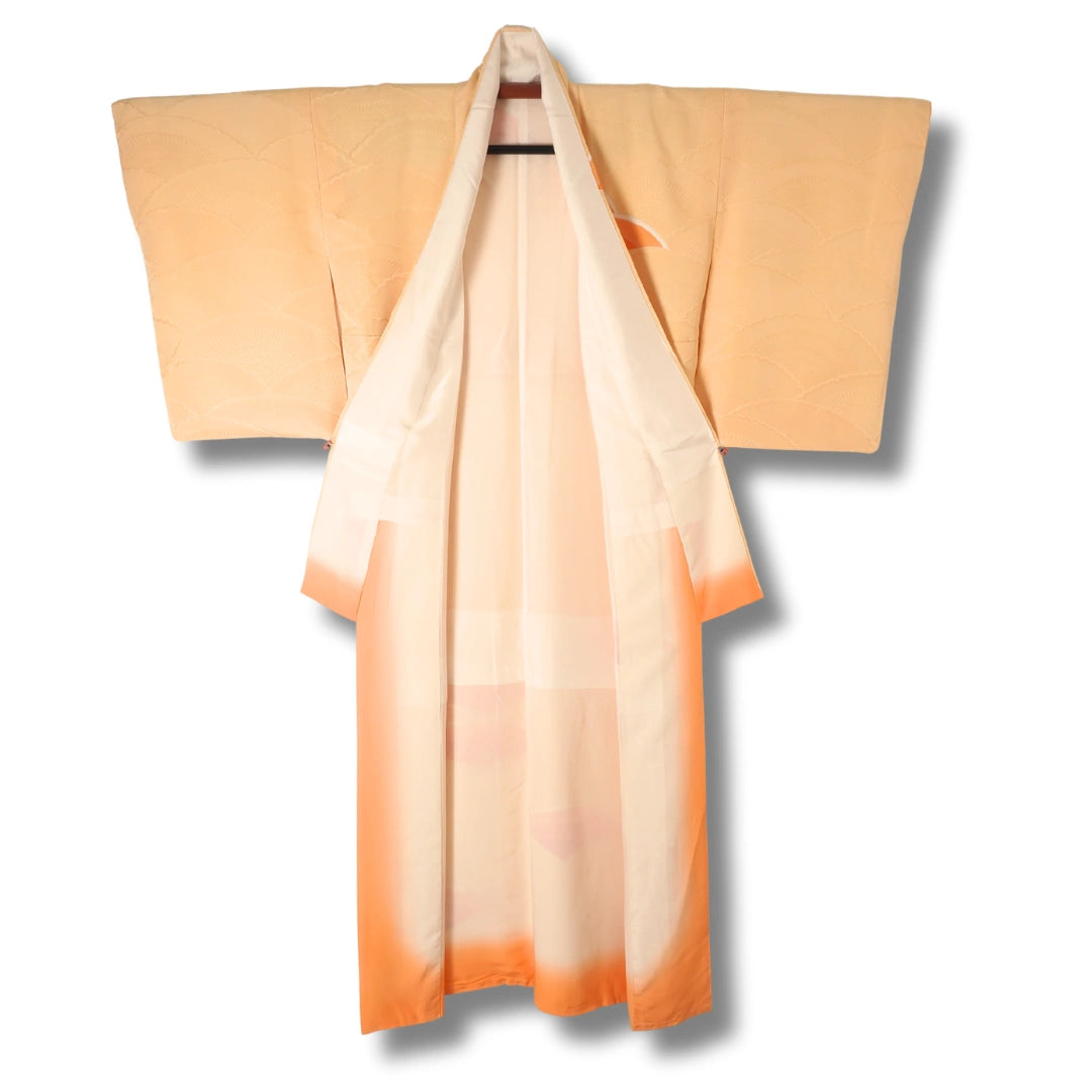 Vintage Damen Homongi Kimono goldgelb mit orangen Bögen