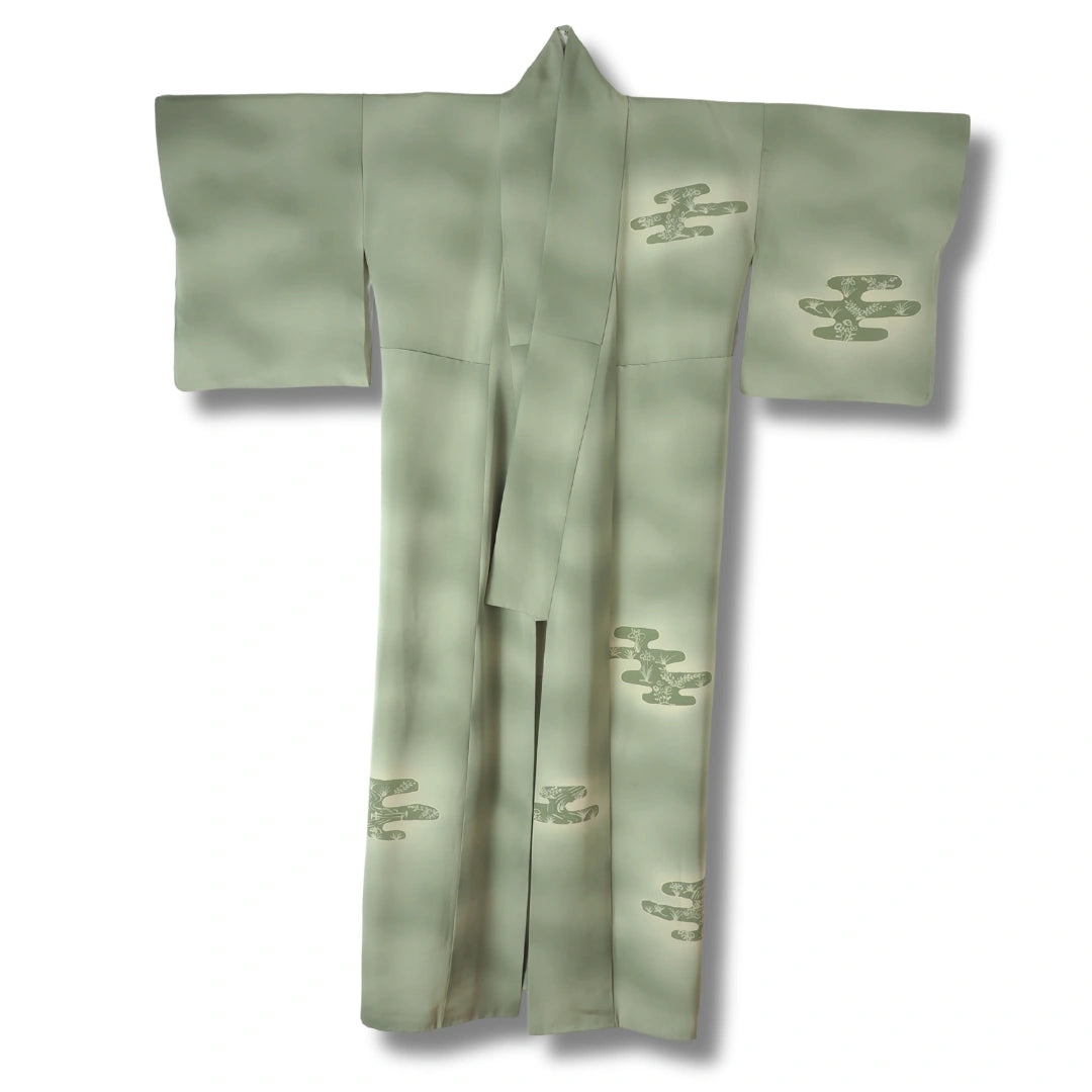 Vintage Tsukesage Kimono grün mit Muster