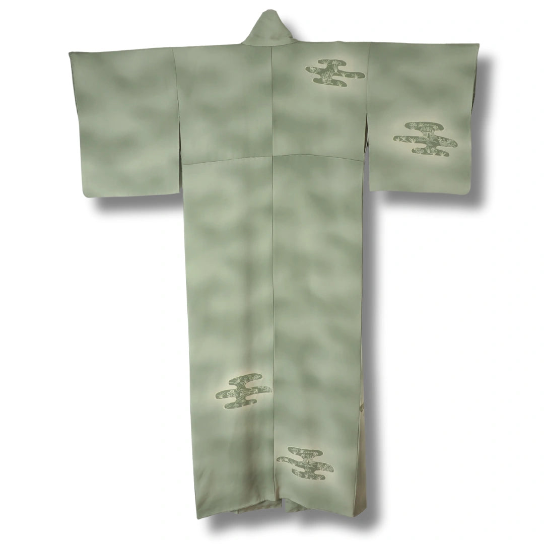 Vintage Tsukesage Kimono grün mit Muster