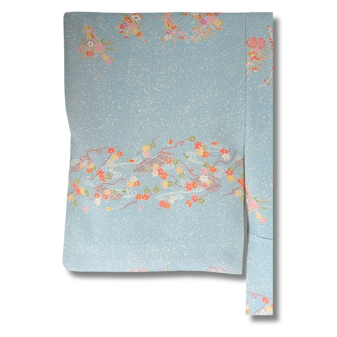 Vintage Damen Komon Kimono hellblau mit Blumen