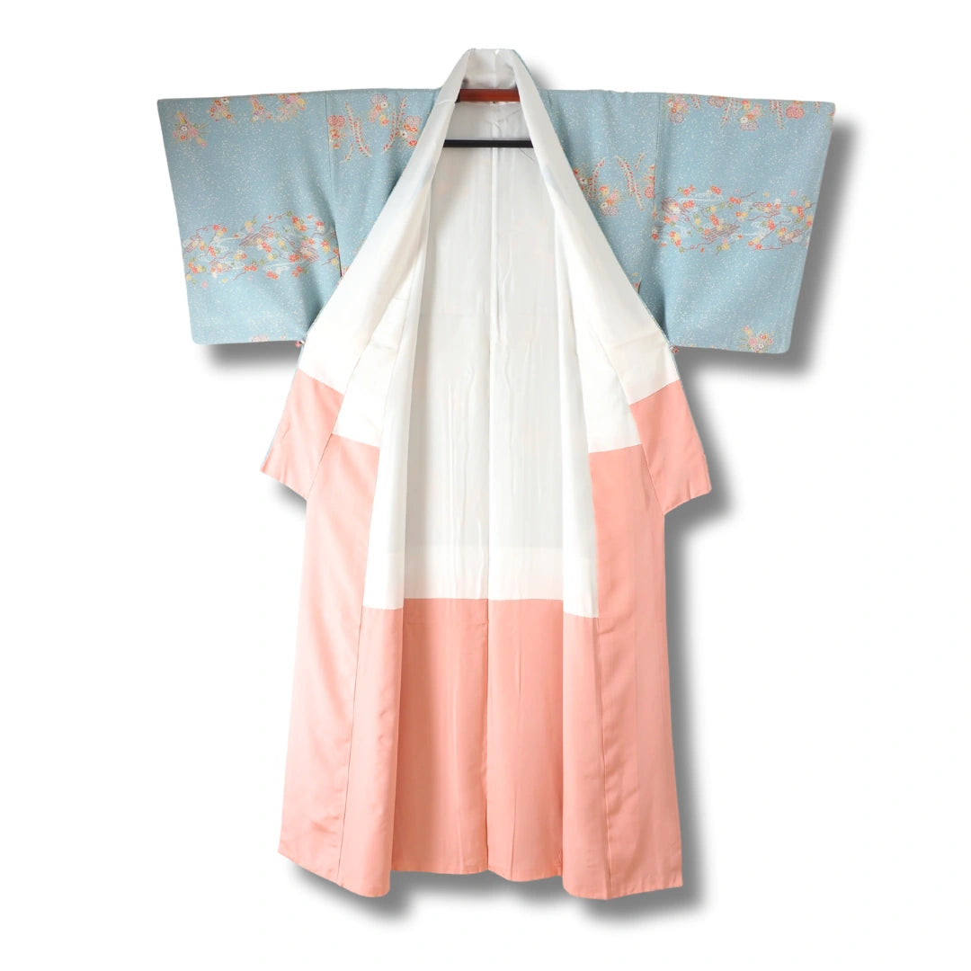 Vintage Damen Komon Kimono hellblau mit Blumen