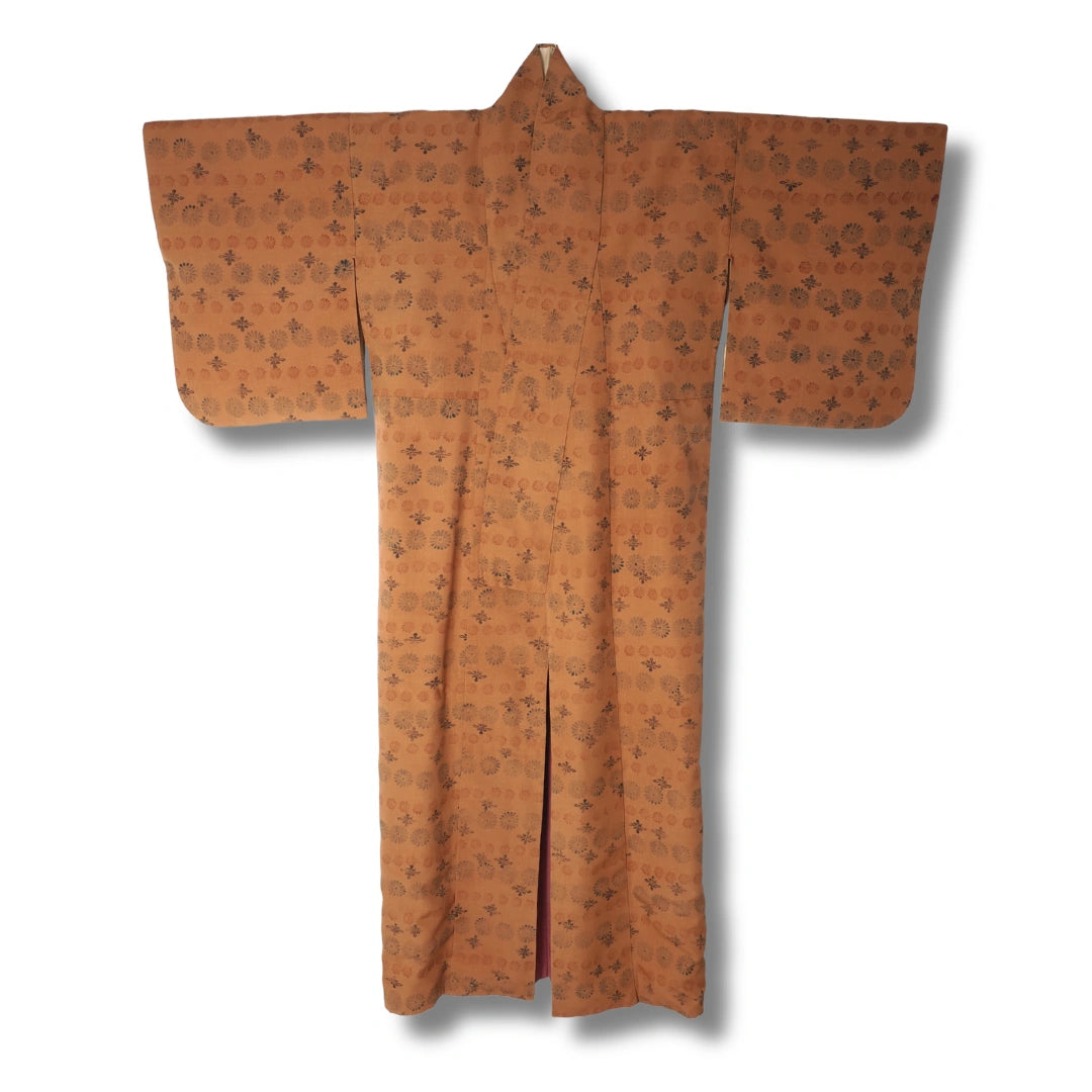 Vintage Komon Kimono hellbraun mit Blumenmuster