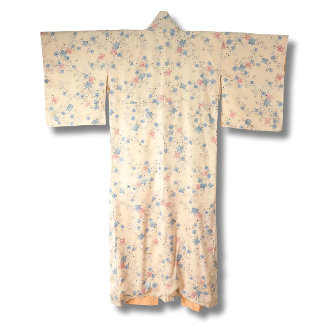 Vintage Damen Komon Kimono Hellgelb mit Blumen