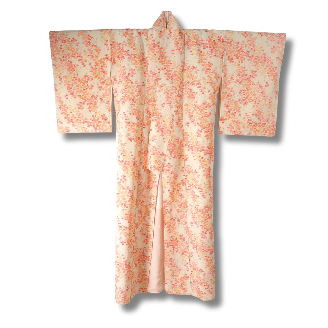 Vintage Damen Komon Kimono hellgelb mit Blumen
