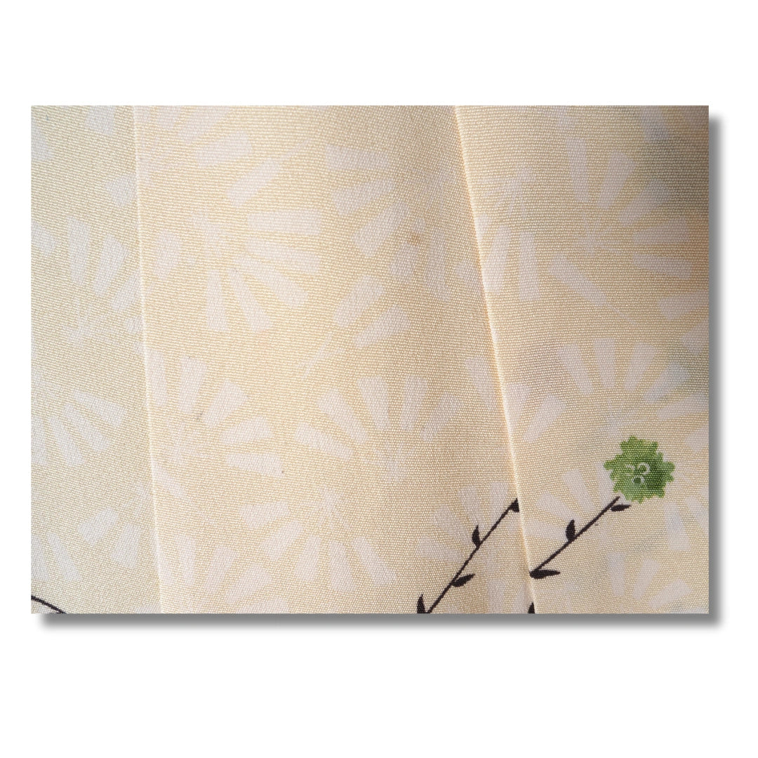 Vintage Damen Komon Kimono Hellgelb mit Blumen
