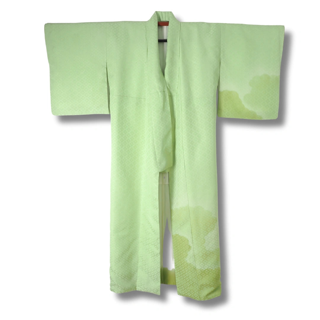 Vintage Iromuji Damen Kimono in Hellgrün mit Viereck-Muster