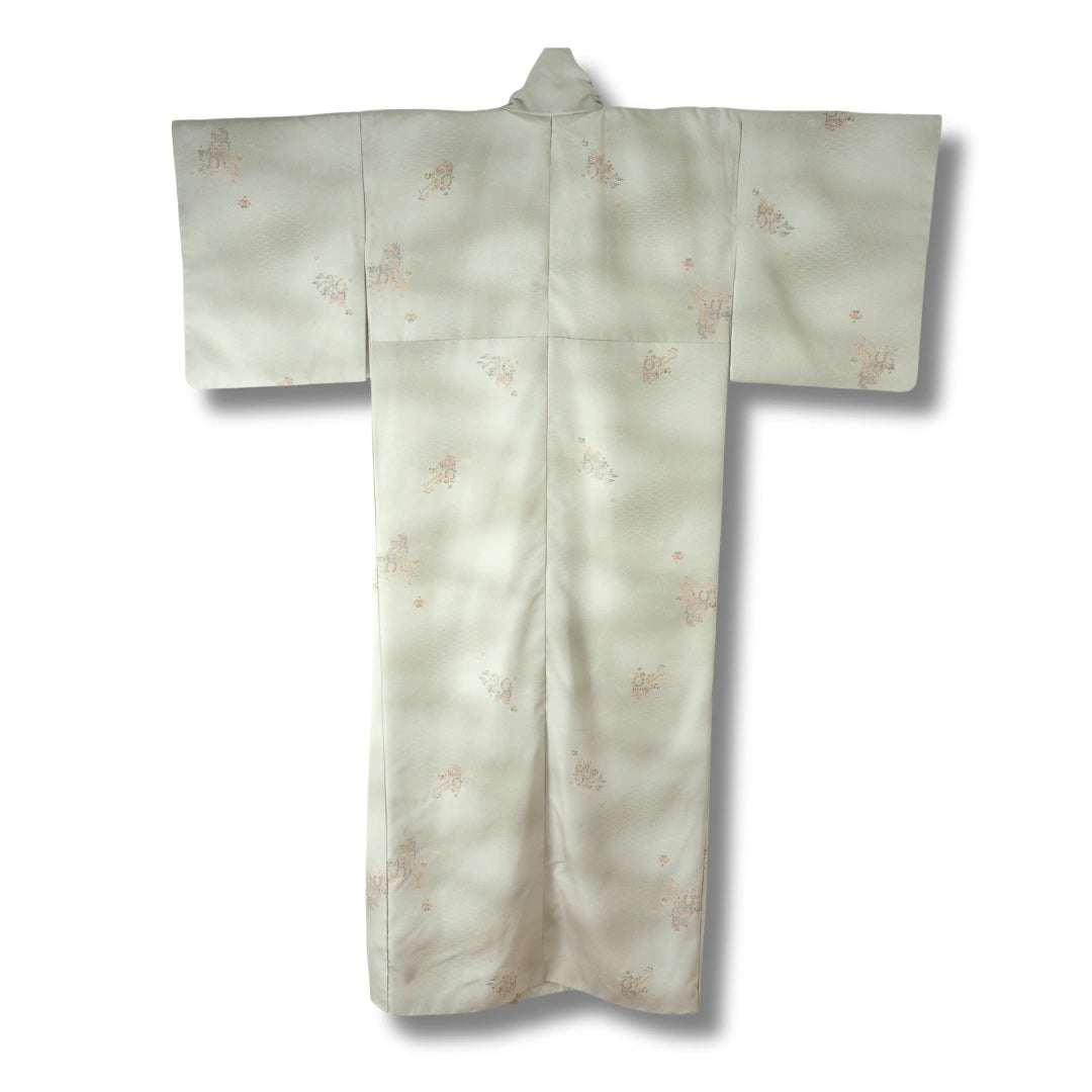 Vintage Damen Komon Kimono Hellgrün mit Wagen