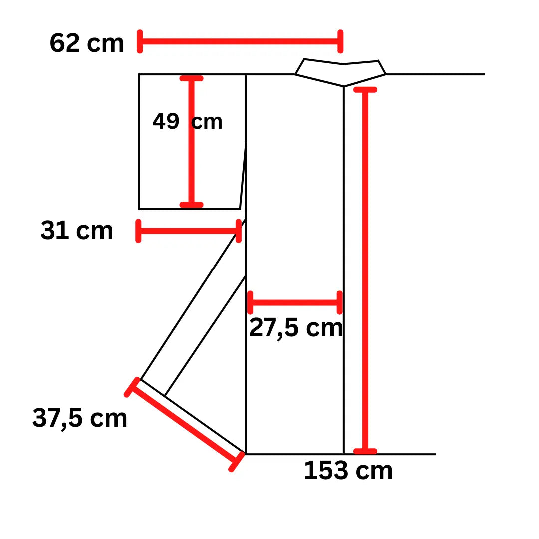 Maßgrafik eines Kimono mit angegebenen Abmessungen